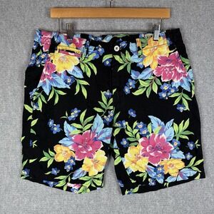 POLO RALPH LAUREN Shorts Mens Size 34 Navy Multicolor Floral Print Cotton Linen
